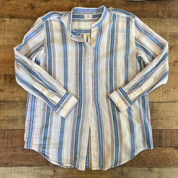 AG Adriano Goldschmeid Linen Cotton Button Front Shirt Band Collar Medium - Picture 7 of 9